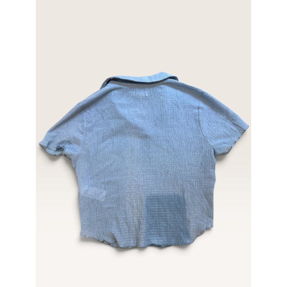 MADEWELL Crinkle Polo Crop Tee Tranquil Lake Blue Small EUC Sold Out - Picture 4 of 4
